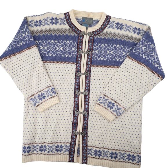 Vintage Squaw Valley Nordic Snowflake Metal Clasp Wool Sweater - Picture 1 of 8